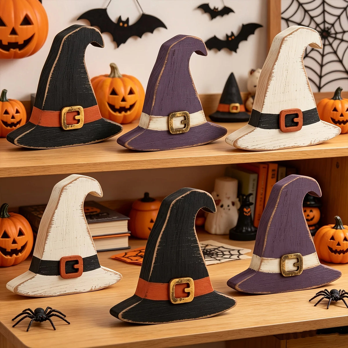 Rustic Wooden Witch Hat Table Centerpieces, Set of 6