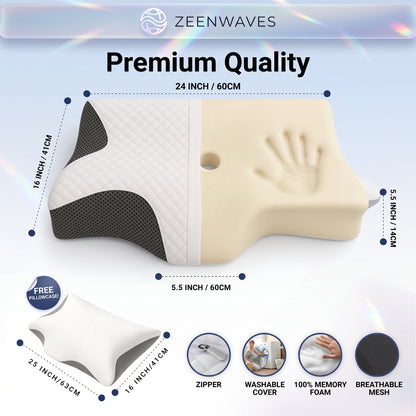 Zeenwaves Butterfly Memory Foam Neck Pillow — Ergonomic Cervical Support & Pressure Relief