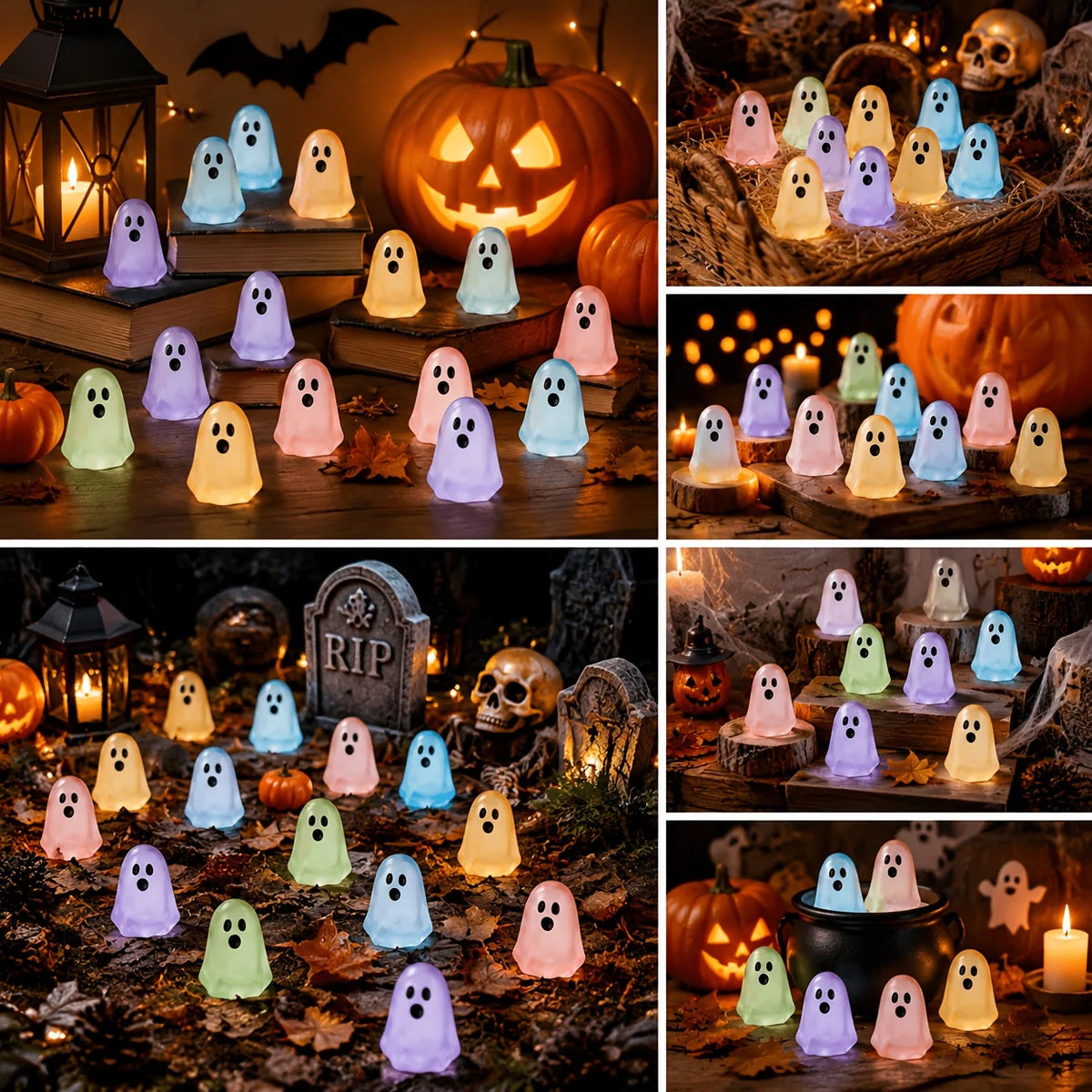 Glow-in-the-Dark Mini Ghost Ornaments, Set of 5