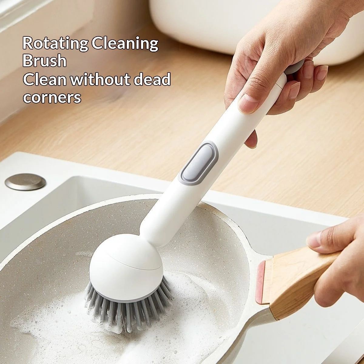 Refillable Rotating Dish Brush — Non-Scratch Kitchen Cleaner