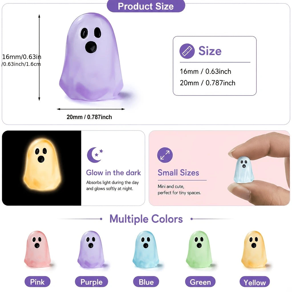 Glow-in-the-Dark Mini Ghost Ornaments, Set of 5