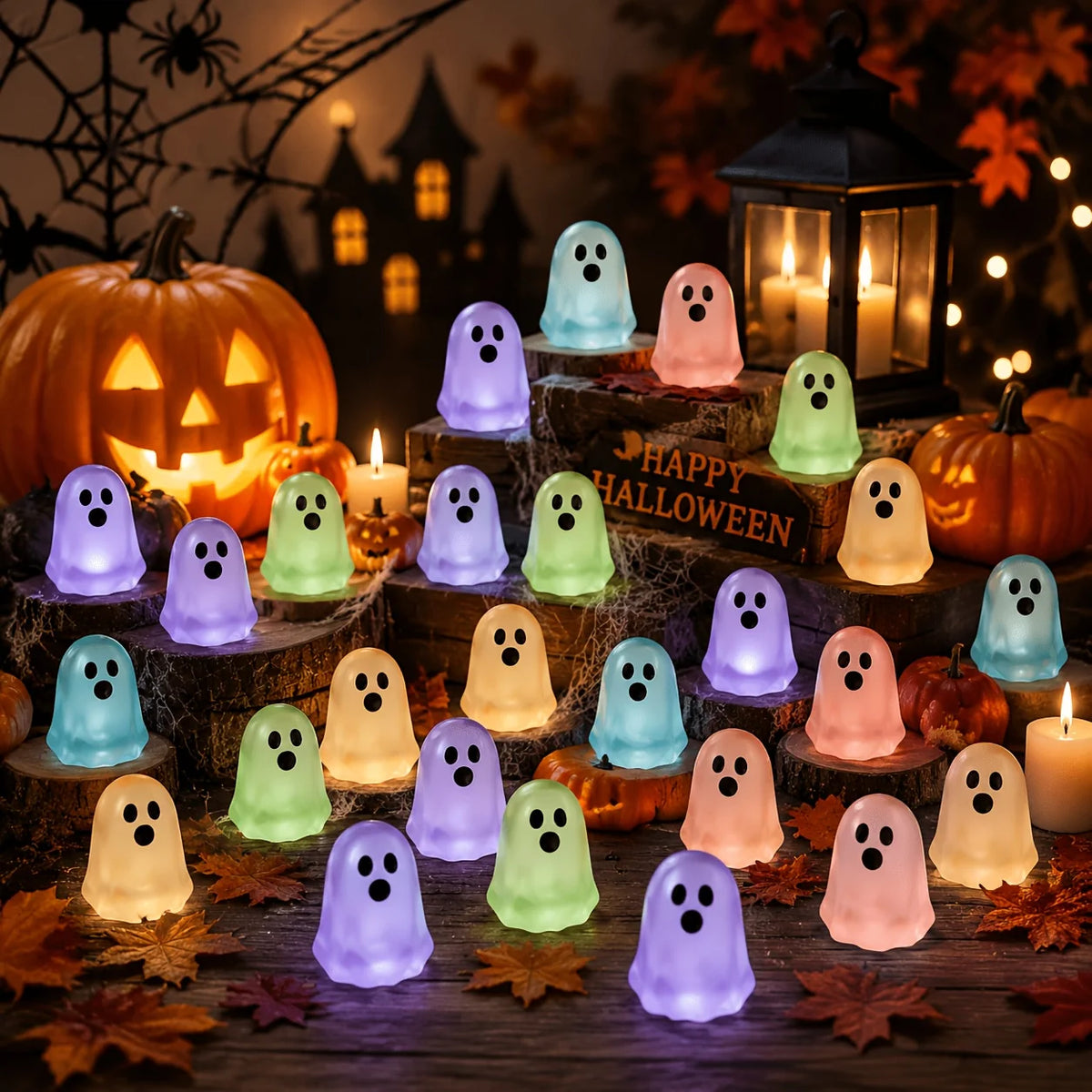 Glow-in-the-Dark Mini Ghost Ornaments, Set of 5