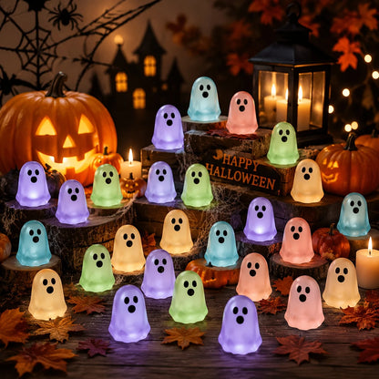 Glow-in-the-Dark Mini Ghost Ornaments, Set of 5