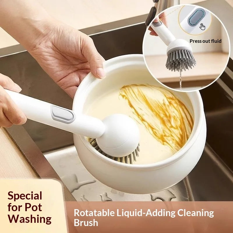Refillable Rotating Dish Brush — Non-Scratch Kitchen Cleaner