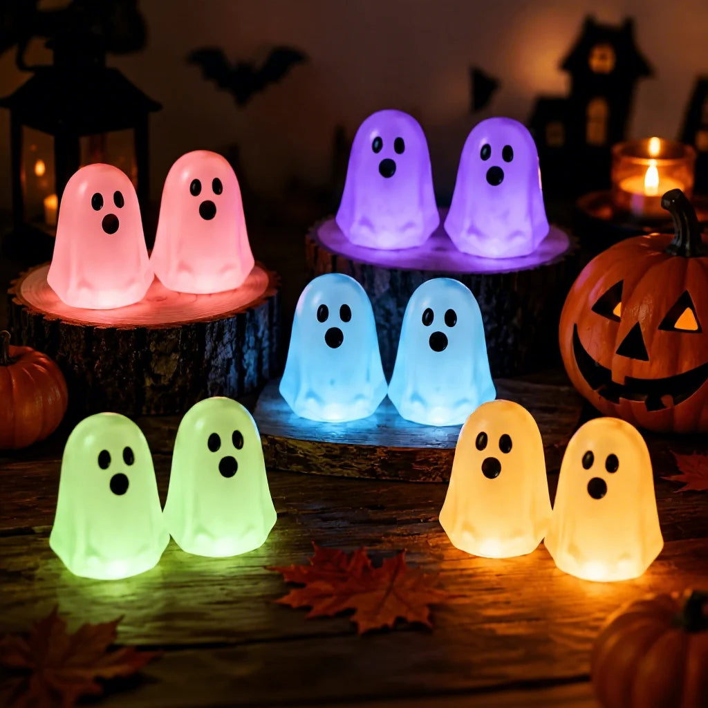 Glow-in-the-Dark Mini Ghost Ornaments, Set of 5