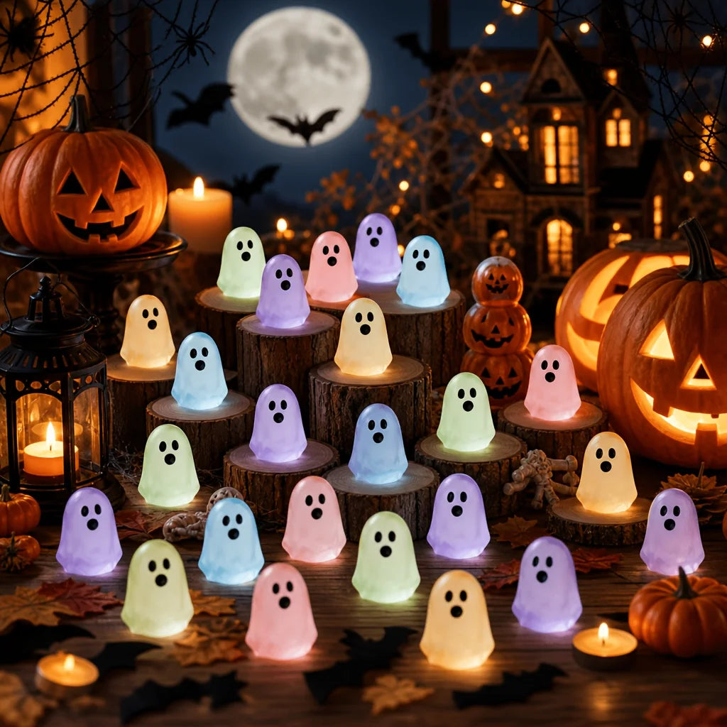 Glow-in-the-Dark Mini Ghost Ornaments, Set of 5