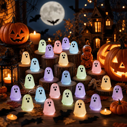 Glow-in-the-Dark Mini Ghost Ornaments, Set of 5